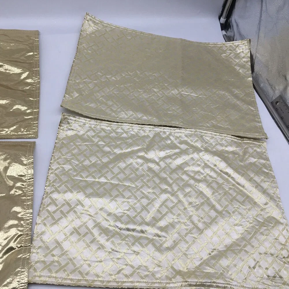 Set of Vintage 4 Shiny Gold Fabric  Placemats Reversible Geometric Pattern